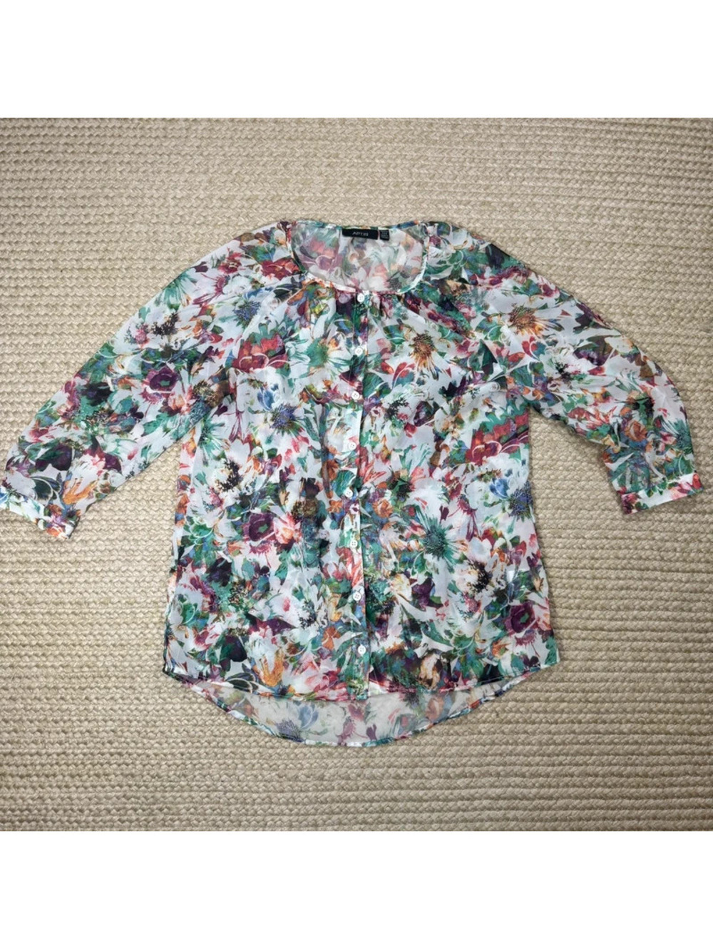 Apt 9 Women’s Button Down Blouse Floral Design 3/4 Button Sleeves Petite XS